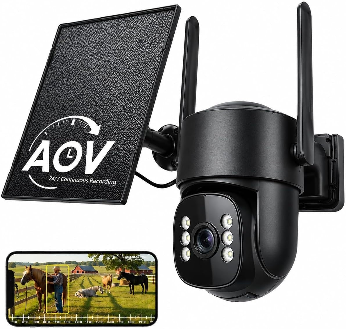 4G LTE Solar Security Camera 2K PTZ No WiFi 24/7 Recording CCTV