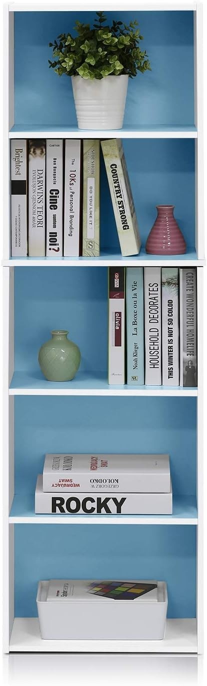 5 Tier Reversible Bookcase Storage Open Shelf Compact Organizer Bookshelf Blue