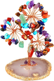 Crystal Money Tree Ornament Multicolour Gemstone Healing Decor Agate Base Gift