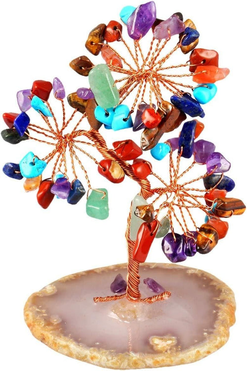 Crystal Money Tree Ornament Multicolour Gemstone Healing Decor Agate Base Gift