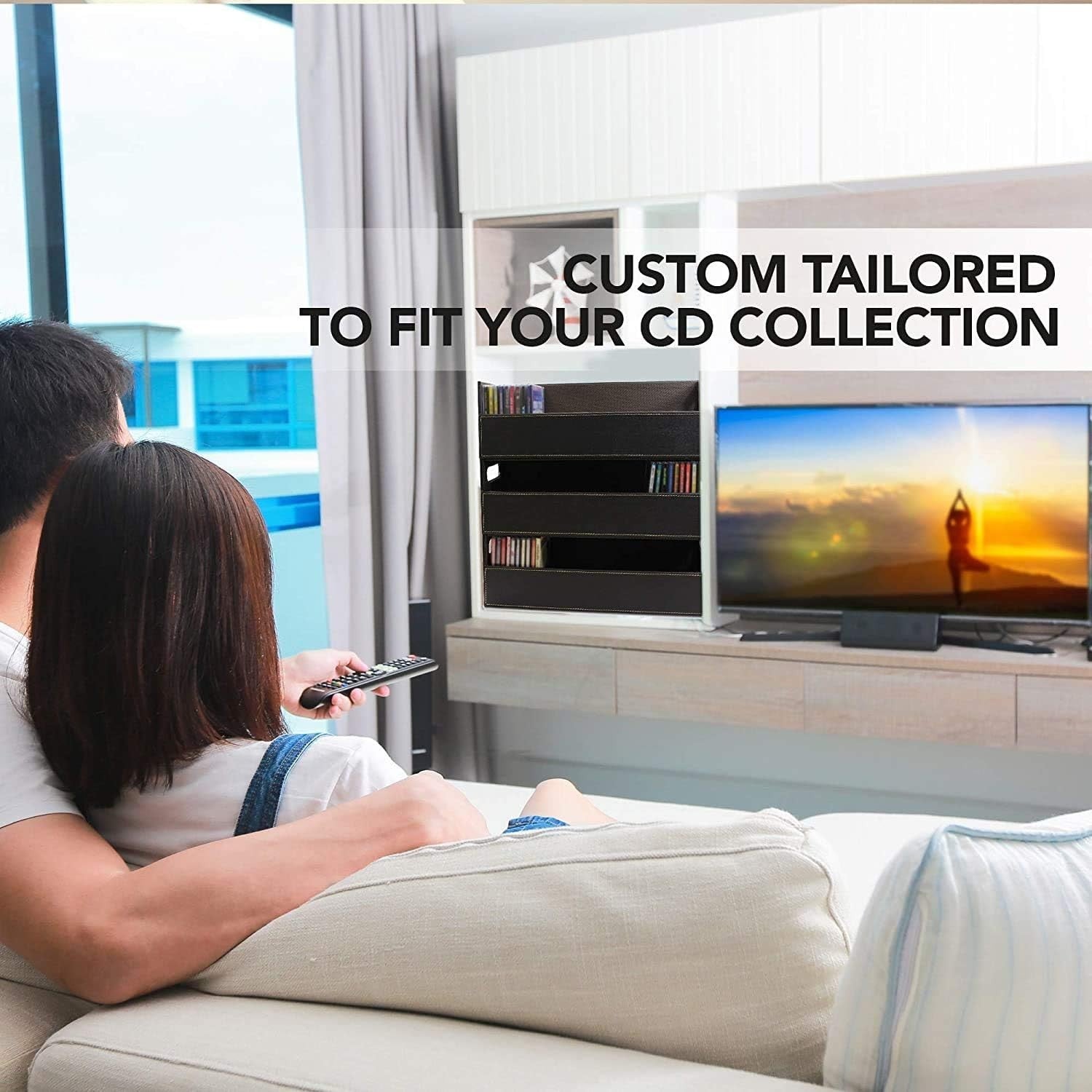 Stackable CD Storage Tray Faux Leather Media Organizer Holds 40 CDs