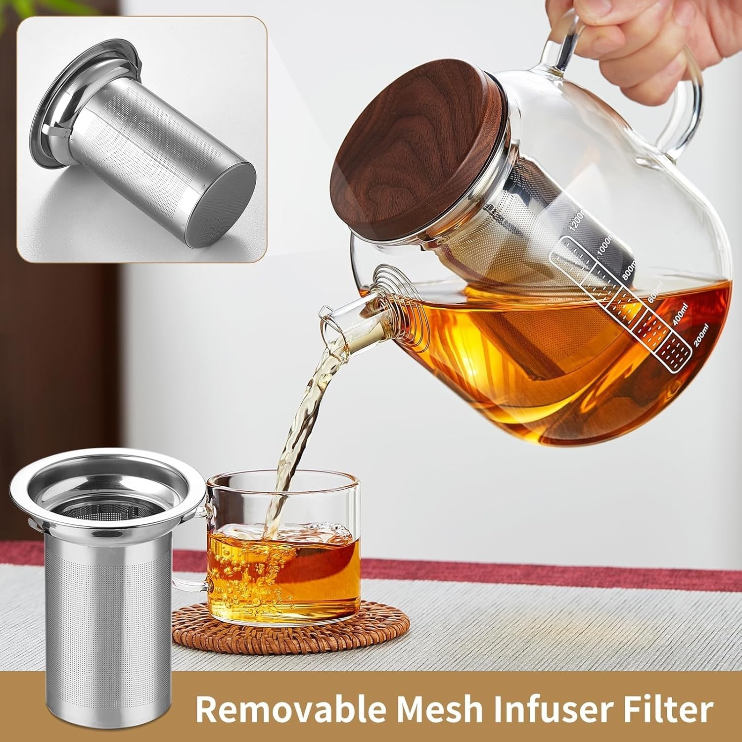 40oz Glass Teapot with Infuser Borosilicate Tea Pot Stovetop Safe