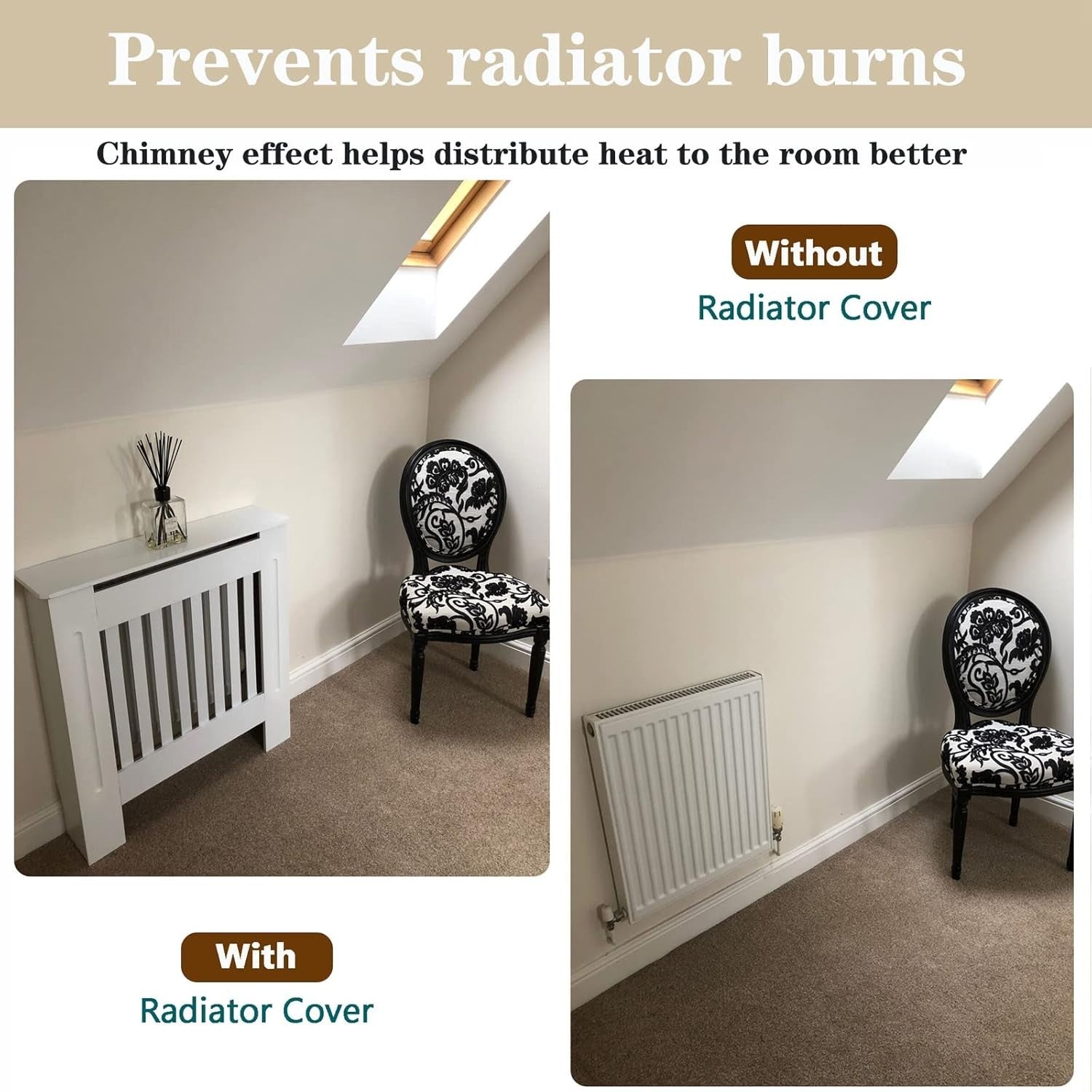 White Radiator Cover Cabinet Slatted MDF Shelf Modern Heating Unit Grill – Small