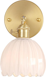 Vintage Gold Wall Sconce Tulip Glass Shade 180° Adjustable Light with Switch
