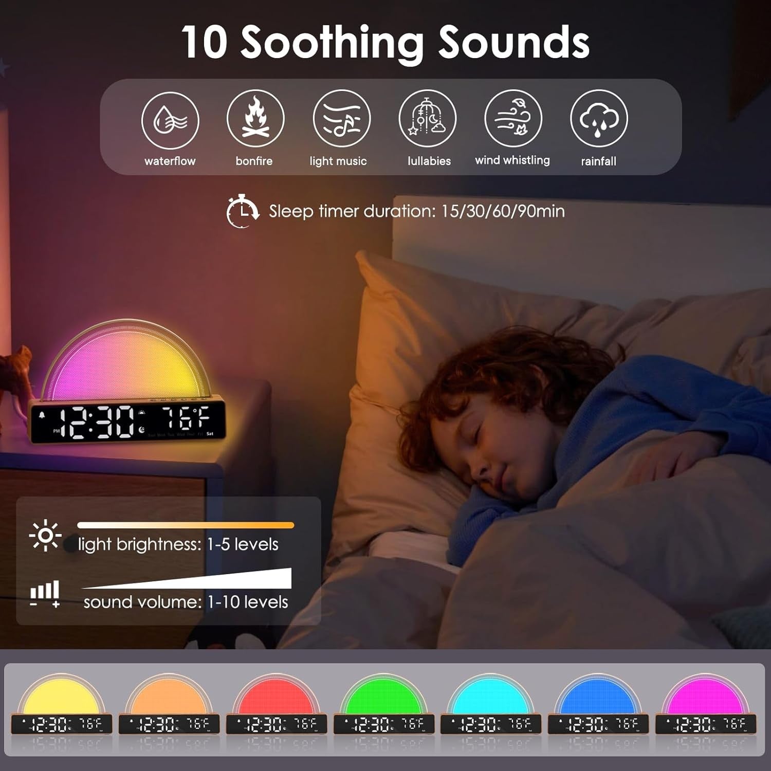 Sunrise Alarm Clock Wake Up Light Dawn Simulator USB Charger Night Lamp