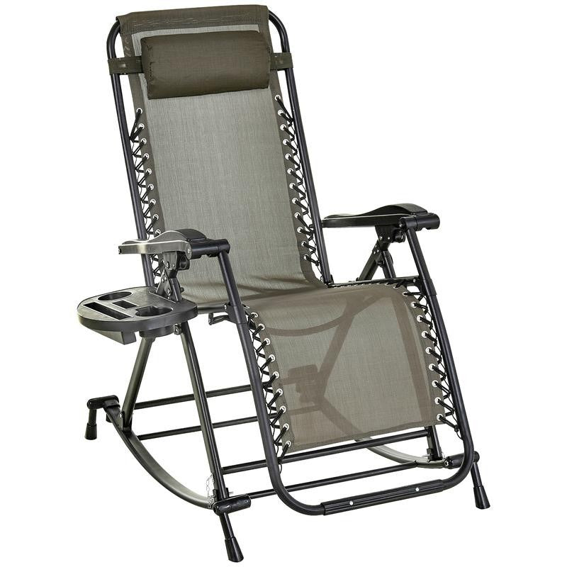 Folding Recliner Rocking Chair Zero Gravity Garden Lounger Cup Holder