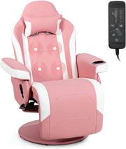 Massage Gaming Chair Recliner w/ Footrest Cup Holder Pink PU