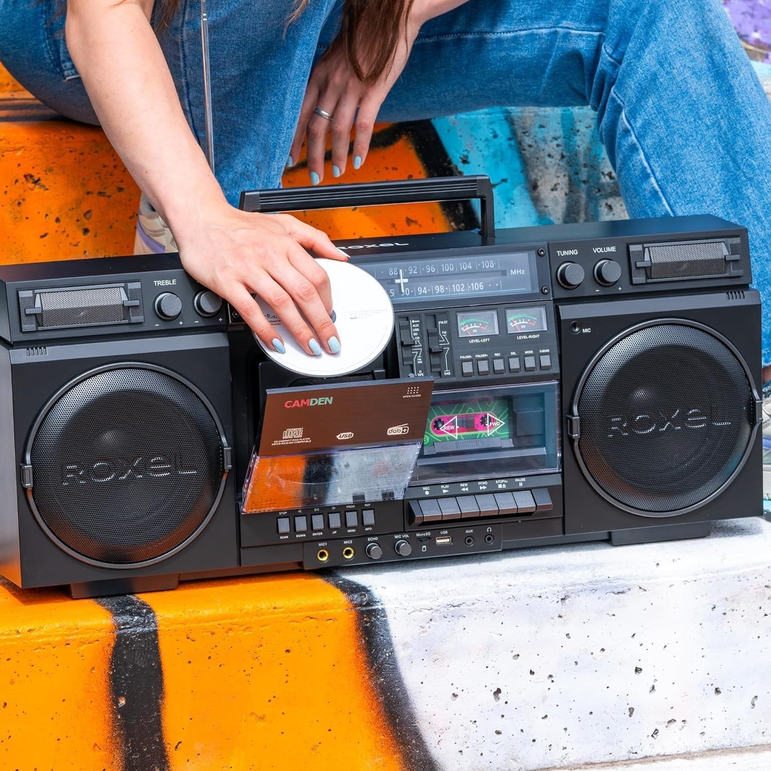 Retro Boombox Cassette CD Player DAB/FM Radio Bluetooth USB Black