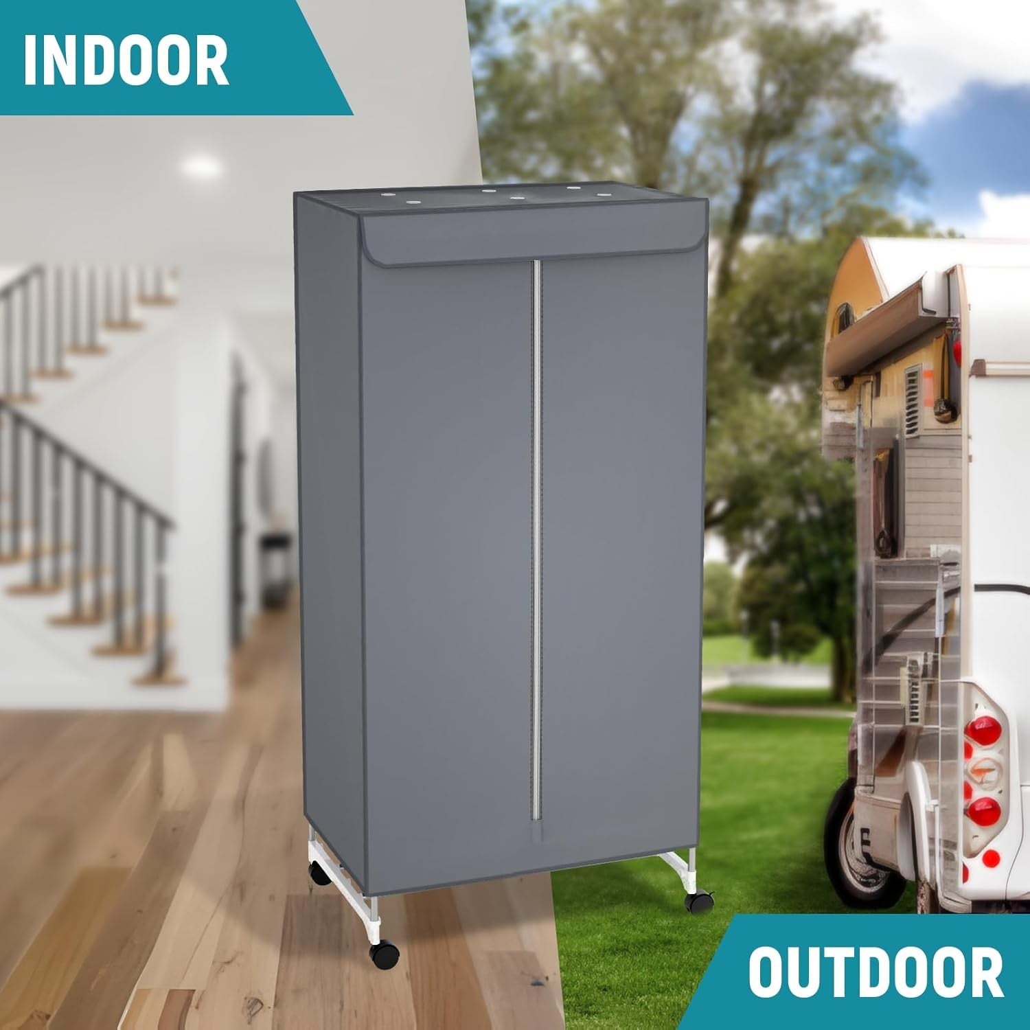 1000W Heated Clothes Airer With Cover Electric Indoor Dryer 2 Tier Timer