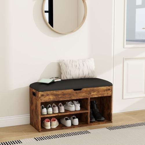 Classic Wooden Shoe Bench with Padded Seat & Hidden Storage | Entryway