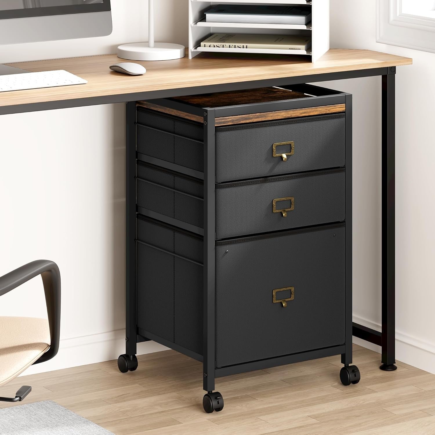 Black Metal Rolling File Cabinet 3 Drawer Under Desk Office Storage