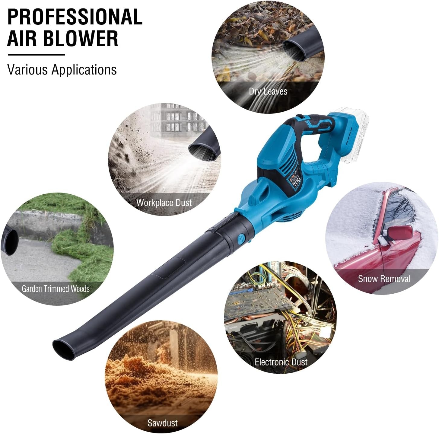 Cordless Leaf Blower 21V Handheld High Power Garden Patio Garage Air Blower