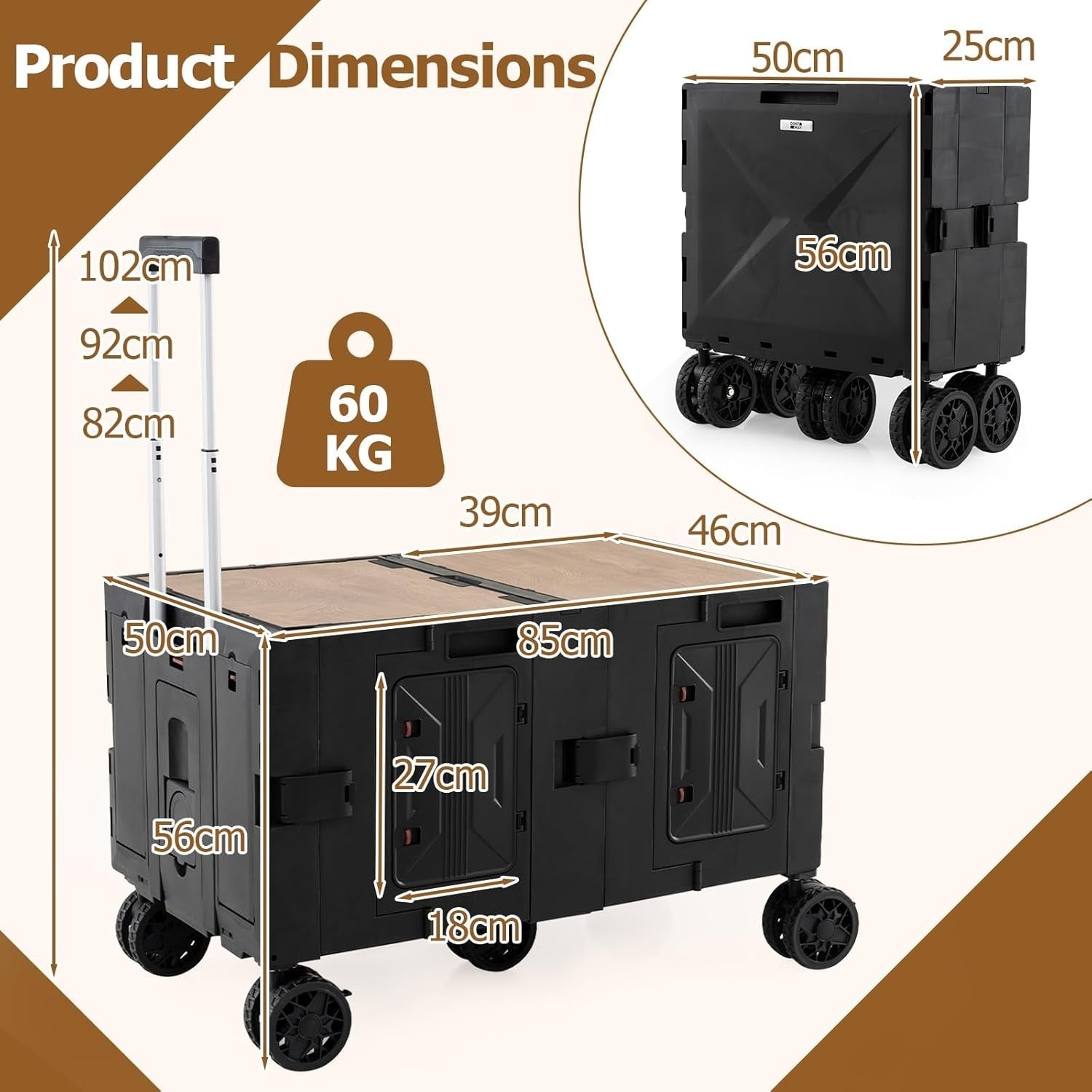 Black 150L Folding Shopping Trolley Collapsible Wagon Cart w/ Telescopic Handle