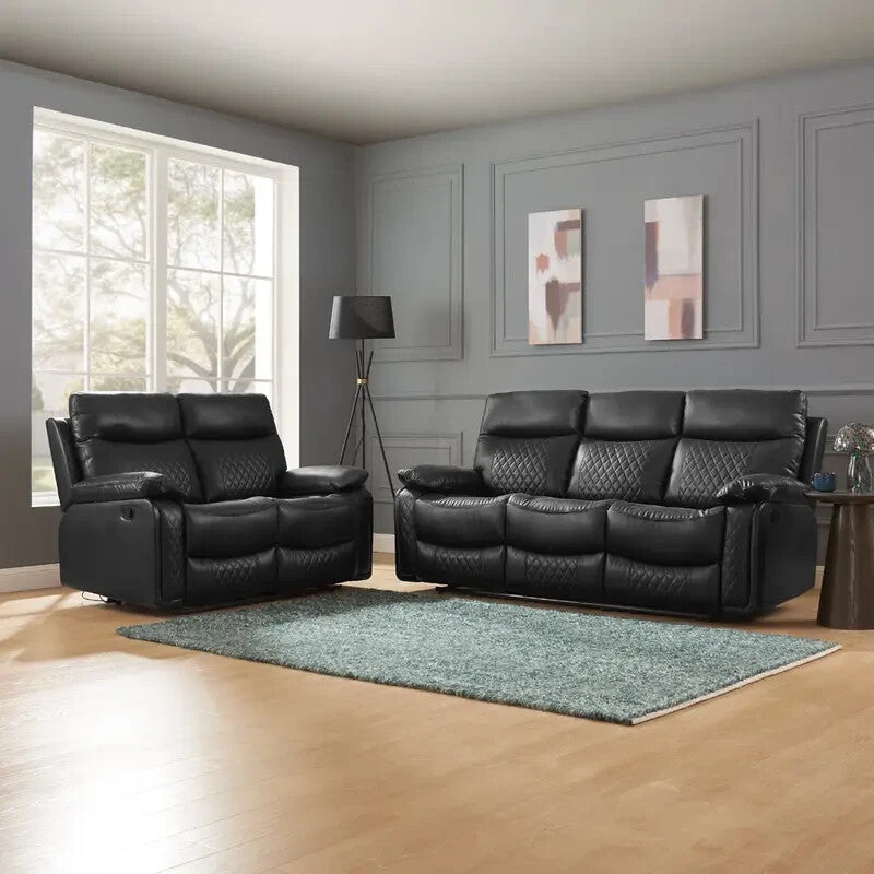 Black Faux Leather 3 Seater Recliner Sofa Manual Lounge Couch Padded