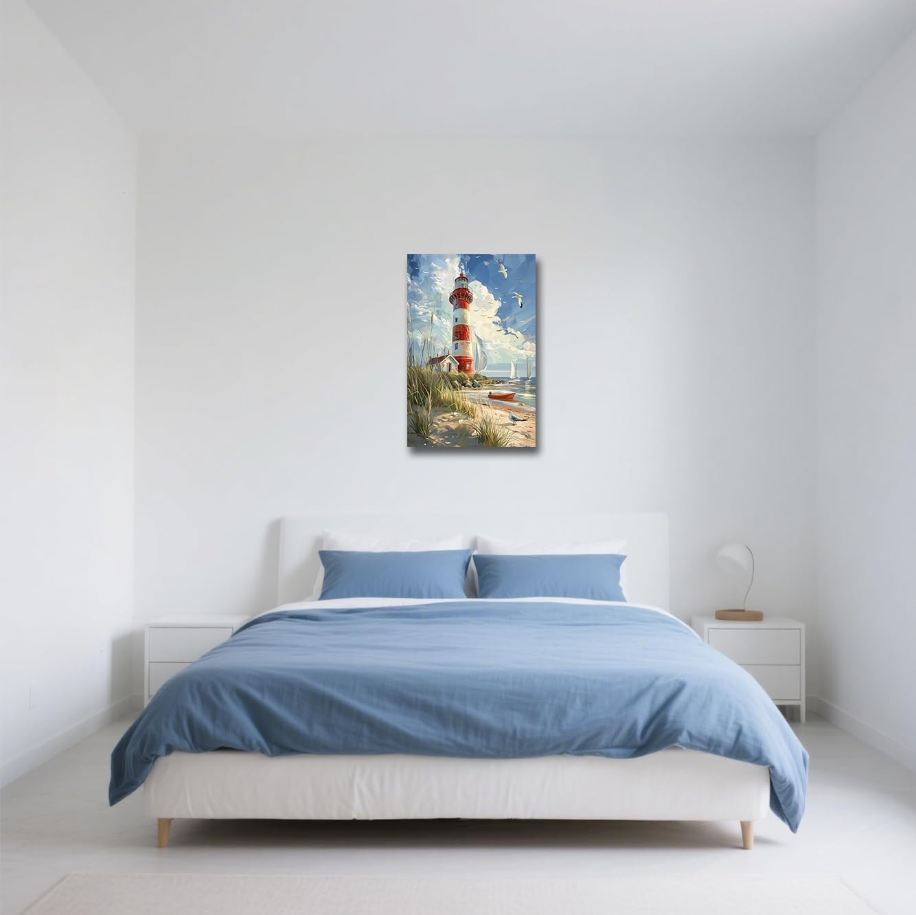 Lighthouse Canvas Wall Art Coastal Seascape Framed 45x30cm