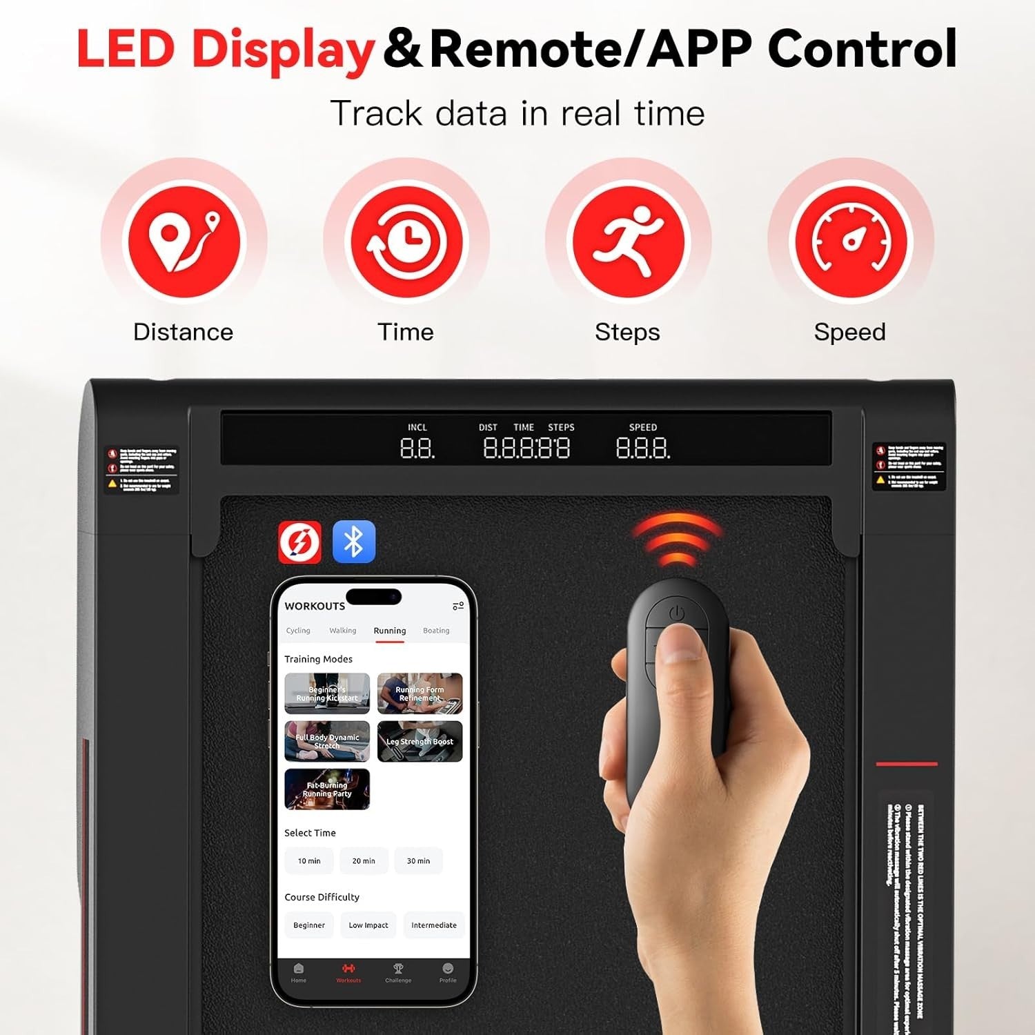 Portable Walking Vibration Pad Treadmill with Bluetooth Remote & Incline