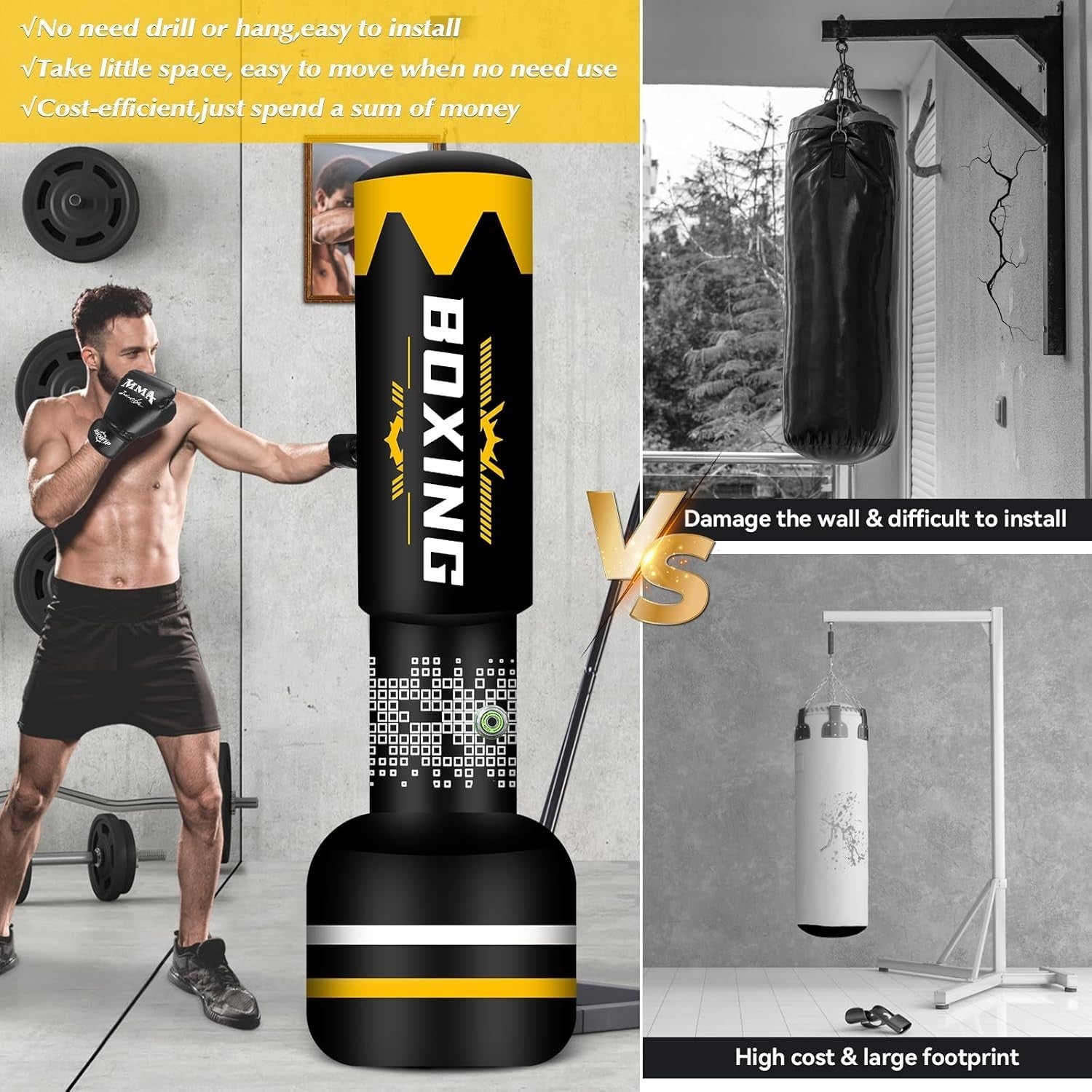 180cm Self Inflating Punch Bag Built In Pump MMA Boxing Set