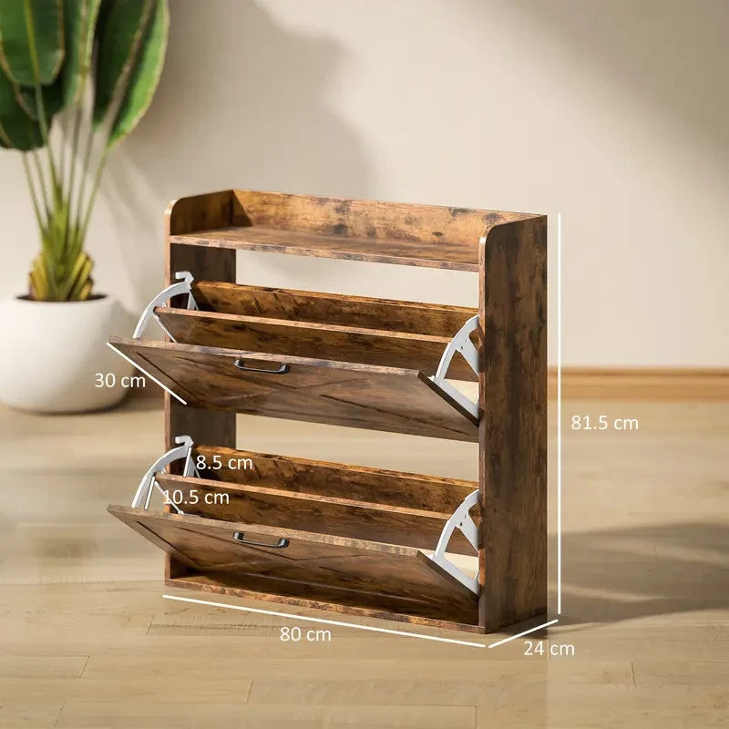 Rustic Farmhouse Shoe Cabinet with Flip Drawers & Barn Door Design – 80cm