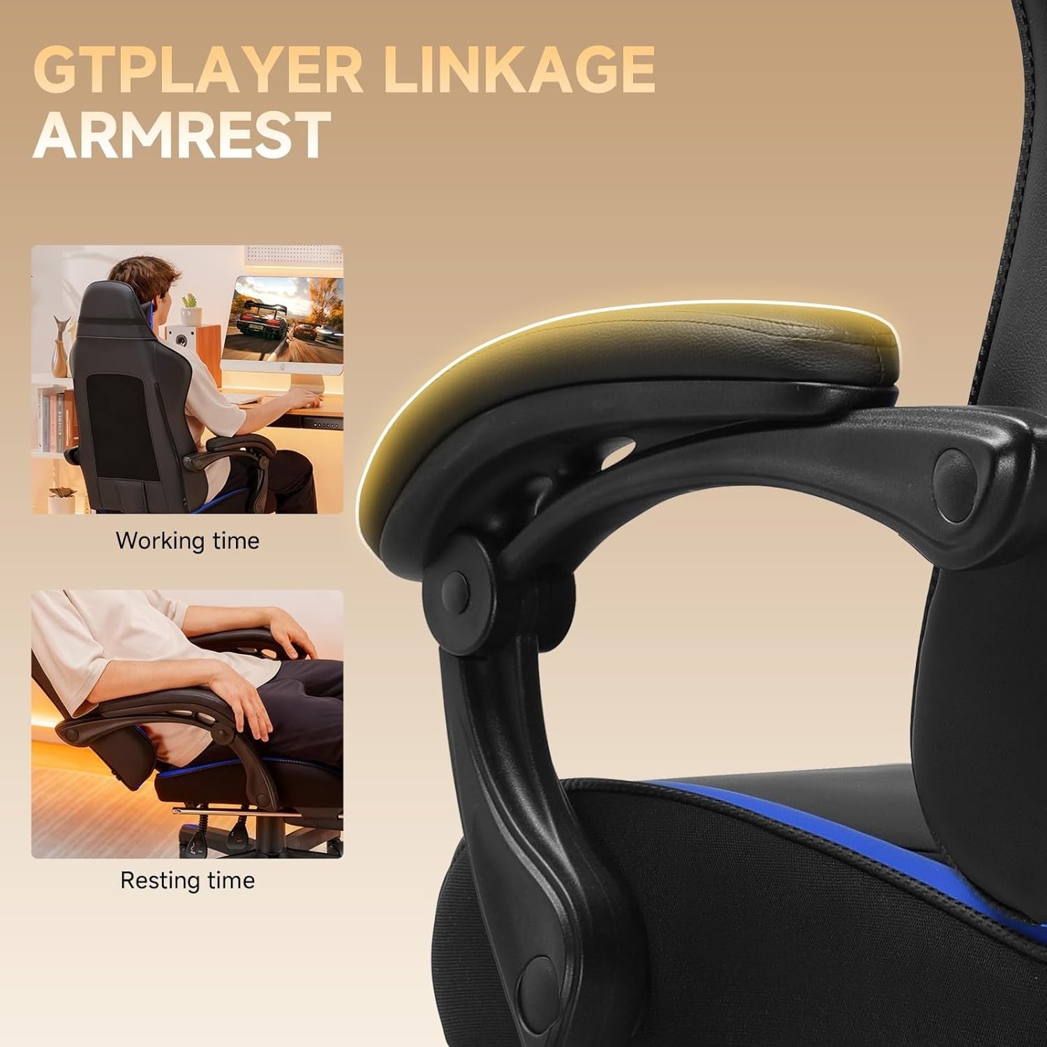 Gaming Chair High Back Leather Footrest Ergonomic Blue