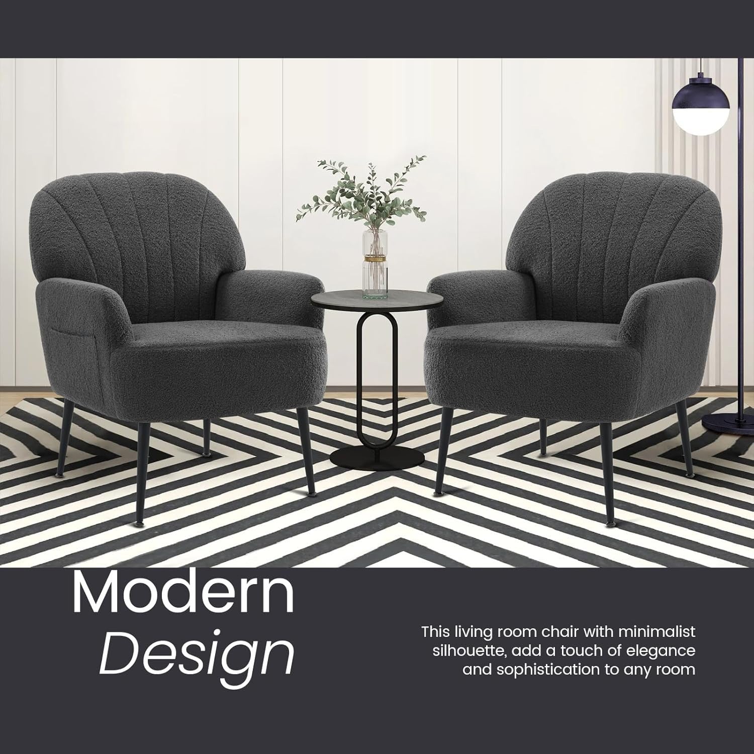 Teddy Fluffy Fabric Tub Chair, Metal Legs, Mid-Century Design for Living Room, B
