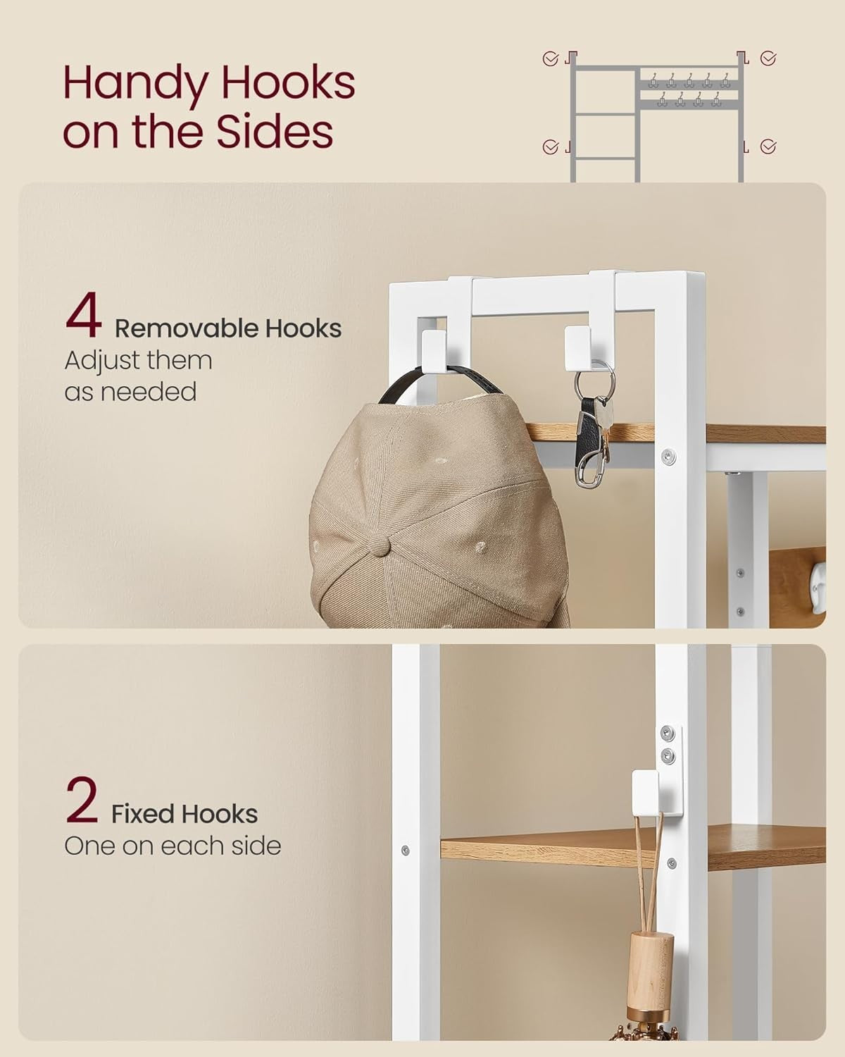 Hall Tree Coat Rack with Bench, Shoe Storage & Shelves | 120x40x190cm
