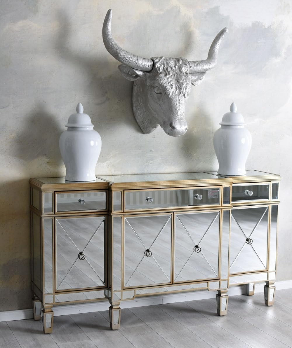 Mirrored Glass Sideboard Cabinet Luxury Storage Unit 160cm Gold Modern