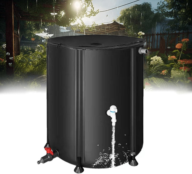 750L Foldable Rain Barrel with Stand Tap Outdoor Garden Water Collector Black