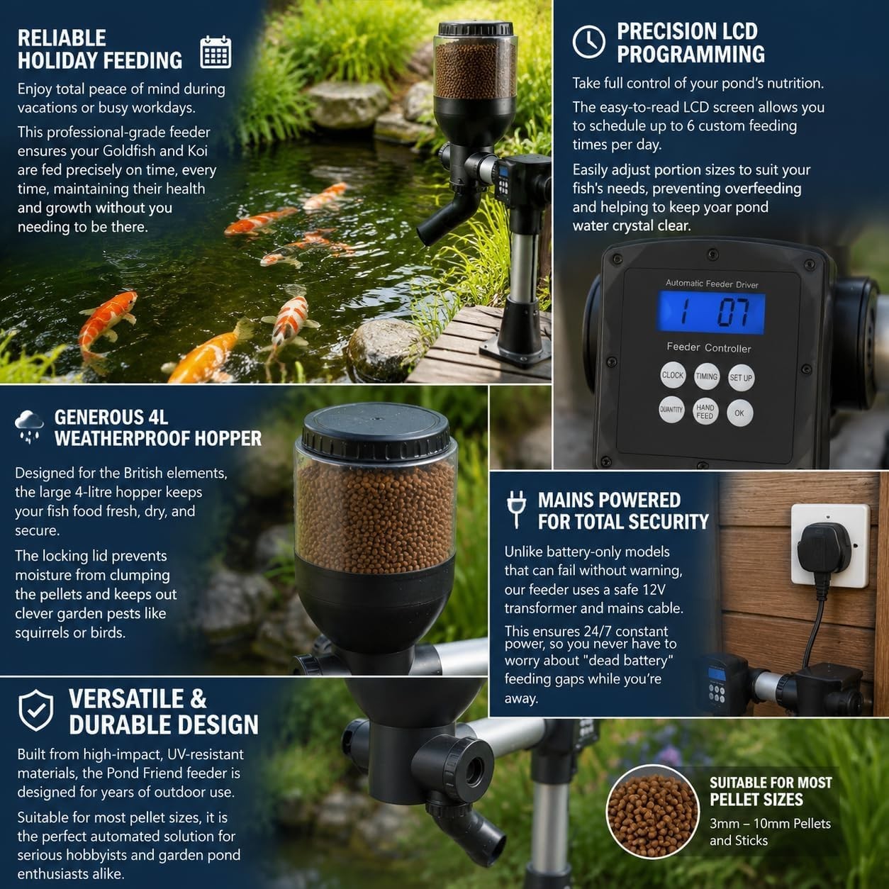 Automatic Pond Fish Feeder 5.5L LCD Timer Koi Goldfish Food Dispenser