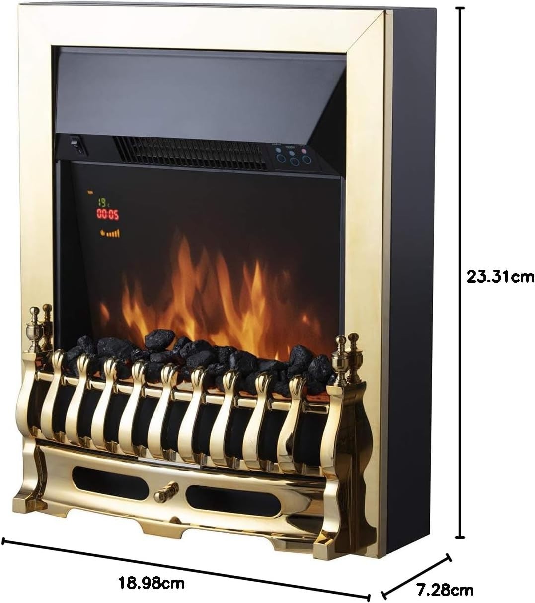 2kW LED Electric Fireplace Insert Remote Control Brass Chrome Finish