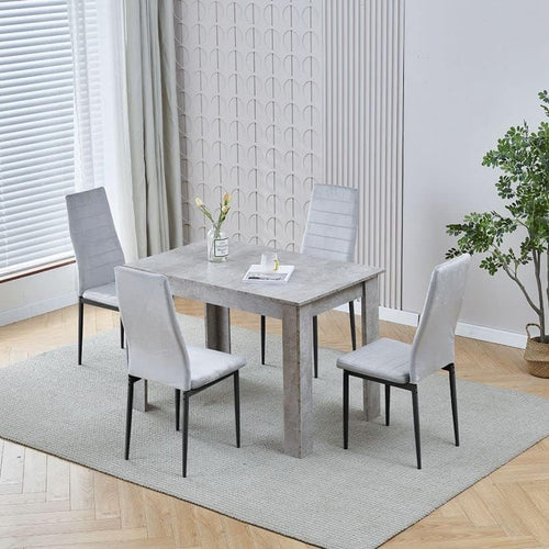 Space-Saving Grey Velvet Dining Table & 4 Black PU Leather Chairs Set