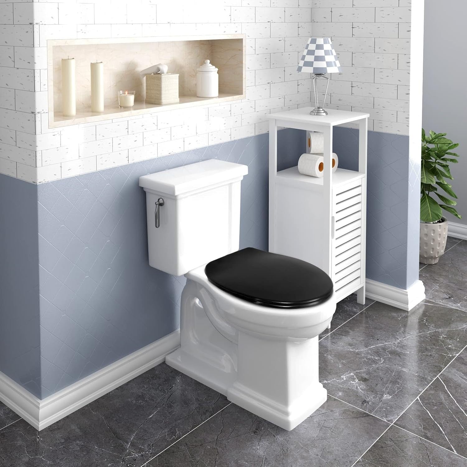 Black Soft Close Toilet Seat O-Shape Duroplast Adjustable Hinges 45x37cm