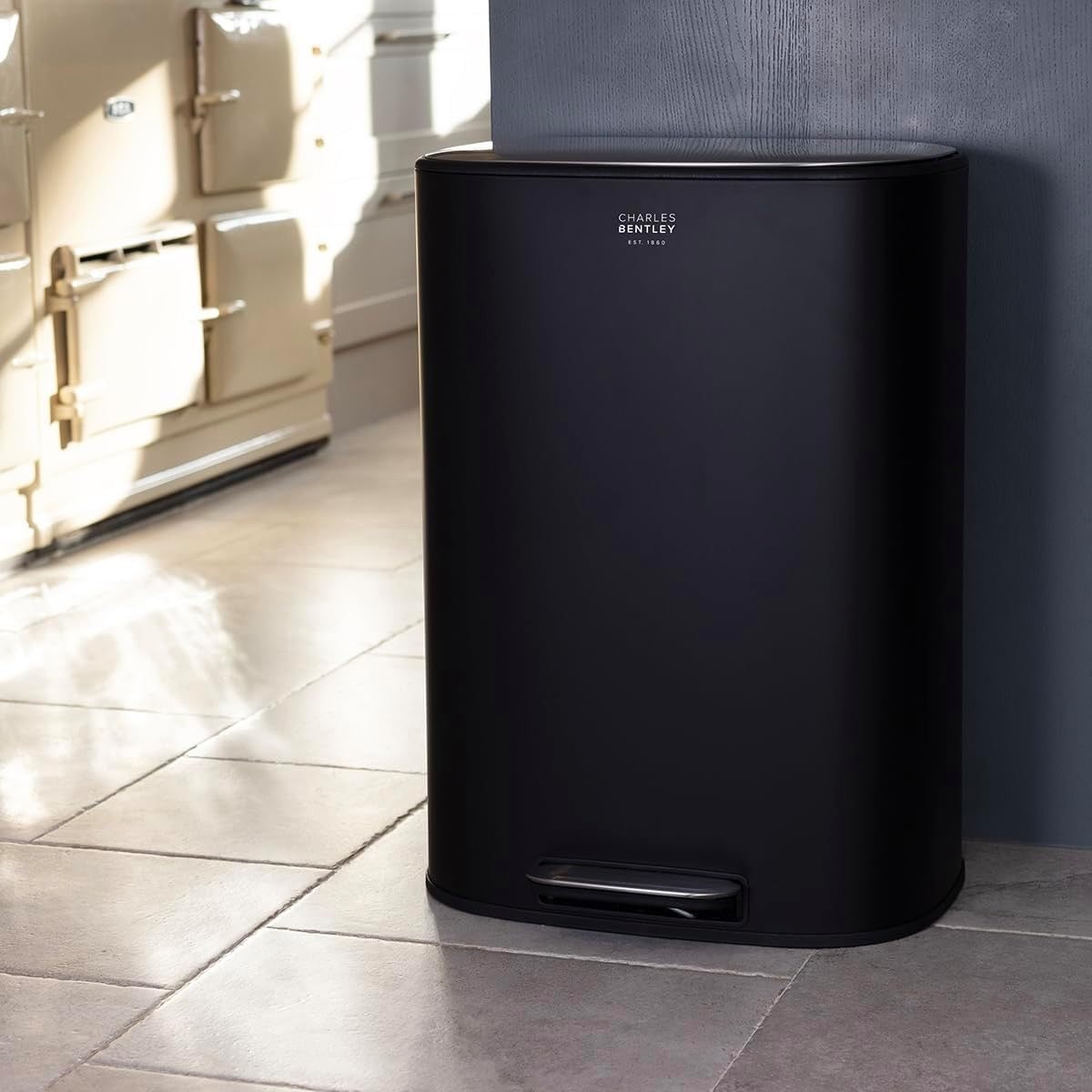 50L Black Pedal Kitchen Bin Soft Close Stainless Steel