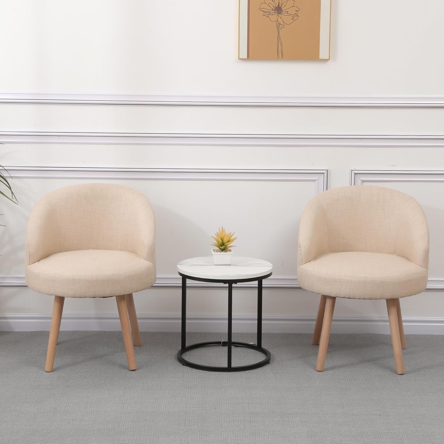 Linen Tub Chairs Set of 2 Lounge Armchairs Small Space Beige