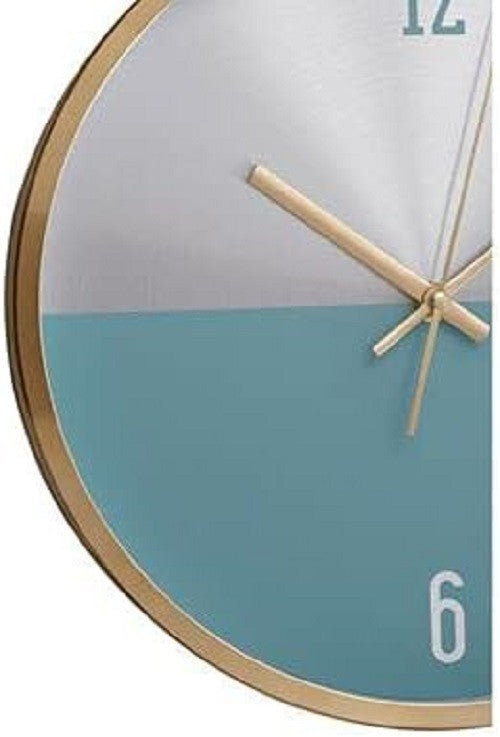 Modern Wall Clock Silver Blue Round 30cm Quiet Quartz Stylish Home Bedroom Decor