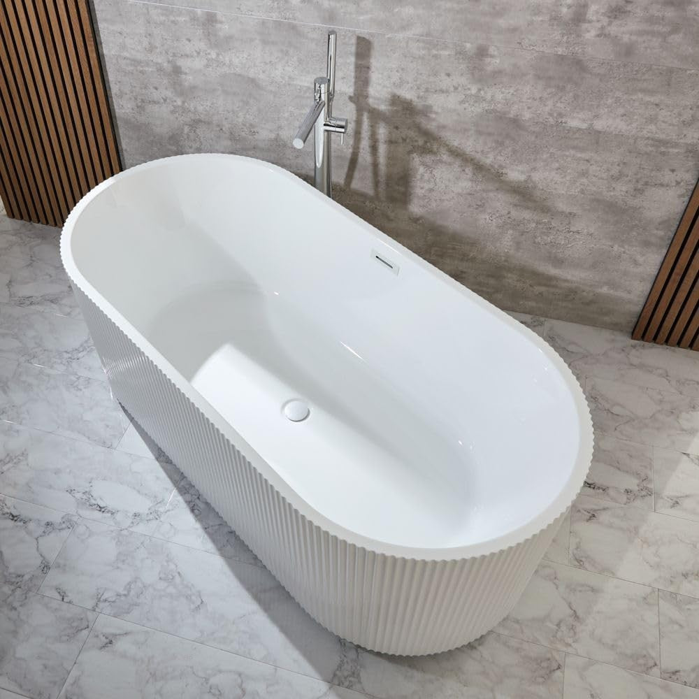 White Double Ended Freestanding Fluted Bath 1700x800mm White Overflow