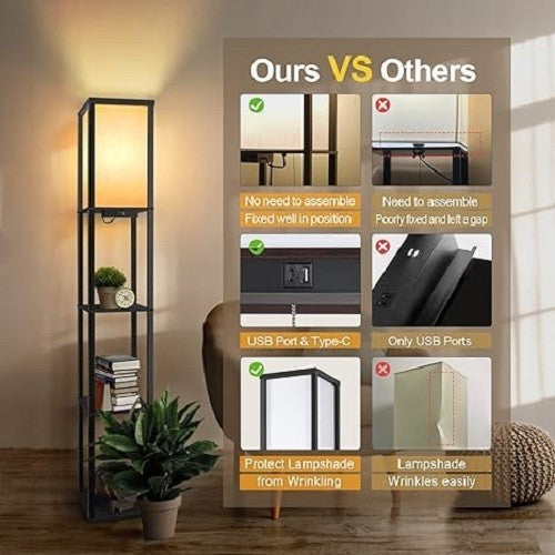Floor Lamp Shelf Remote Dimmable LED Charging 4 Colour Light