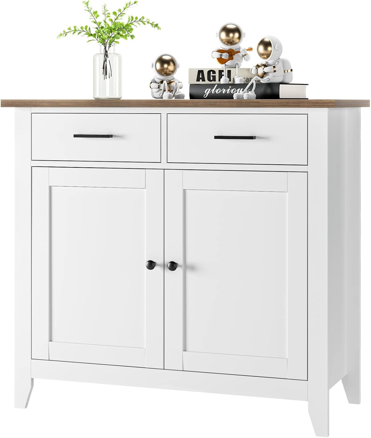 White Sideboard Cabinet 2 Door 2 Drawer Freestanding Storage Unit 91cm