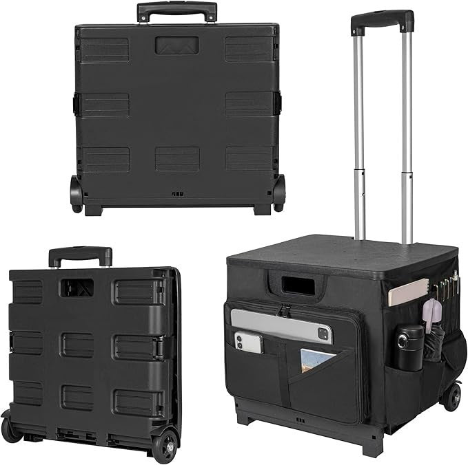 50L Folding Trolley Box Cart Heavy Duty Storage Crate Telescopic Handle