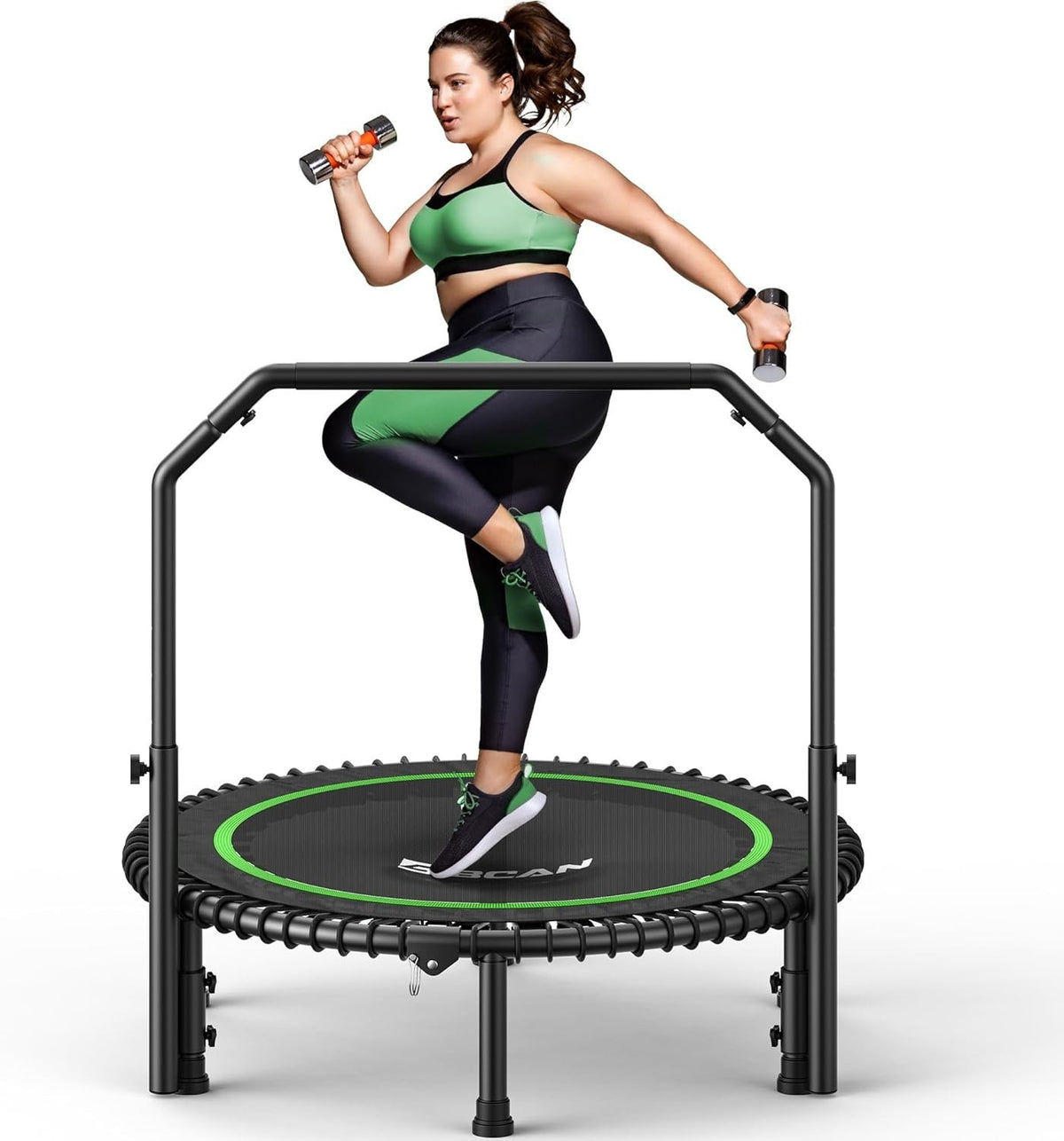 Heavy Duty Foldable Rebounder Trampoline Quiet Bungee Handle 204KG