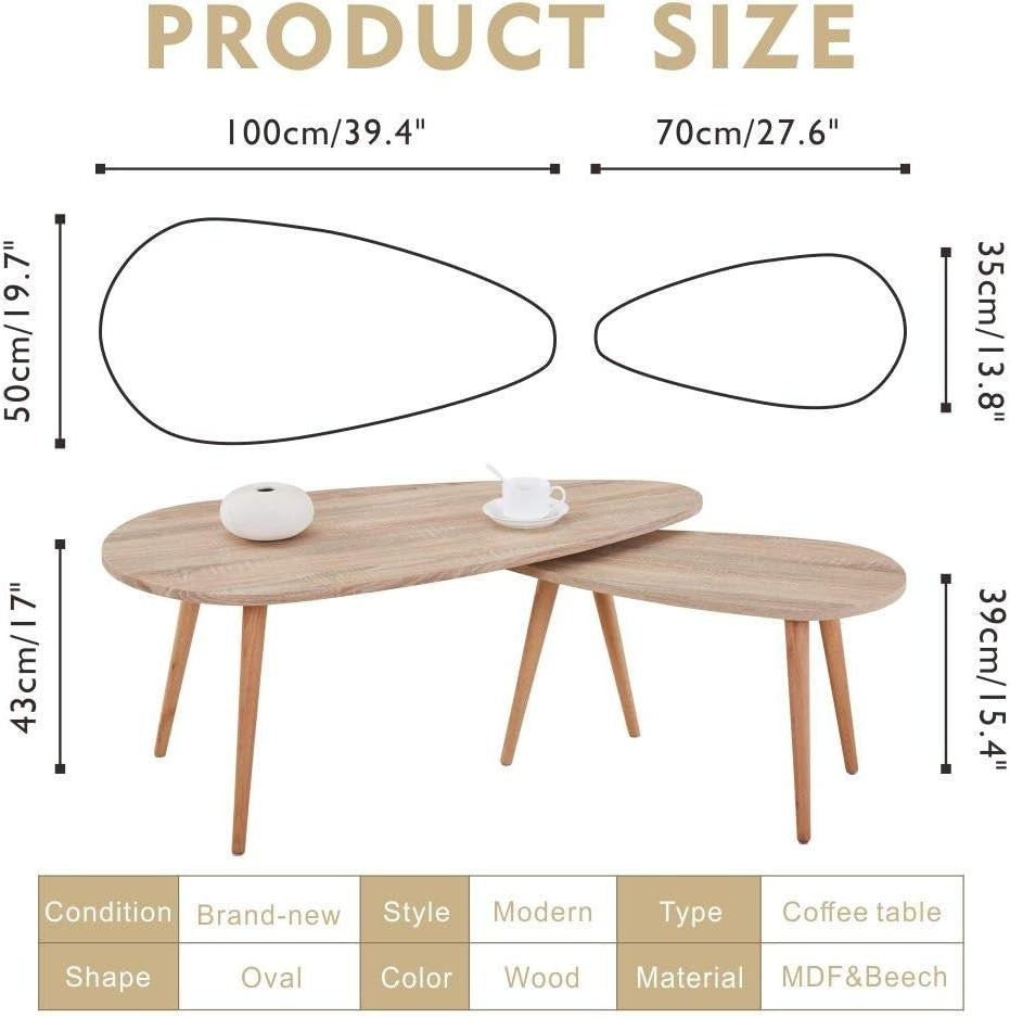 2pc Nordic Modern Coffee Table Nesting Set Wood Metal Legs Living Room Accent