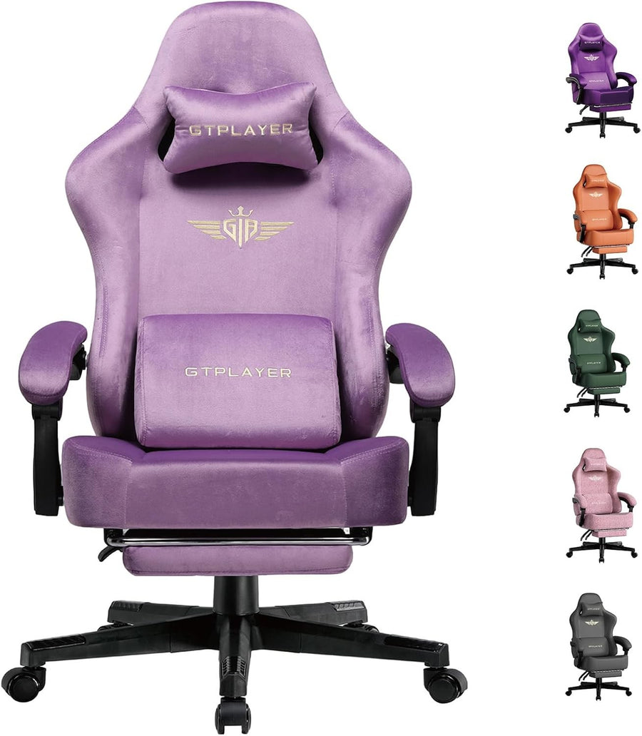Ergonomic Fabric Gaming Chair w/ Footrest Recliner Light Purple