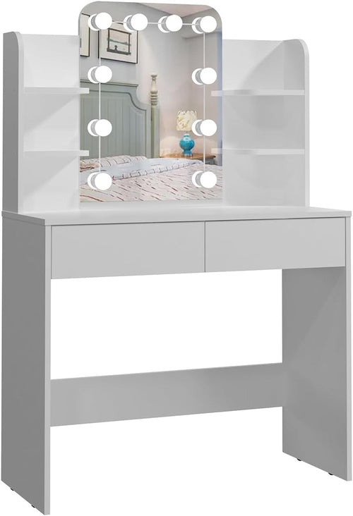Hollywood LED Vanity Dressing Table Makeup Desk 2 Drawers Storage White Modern