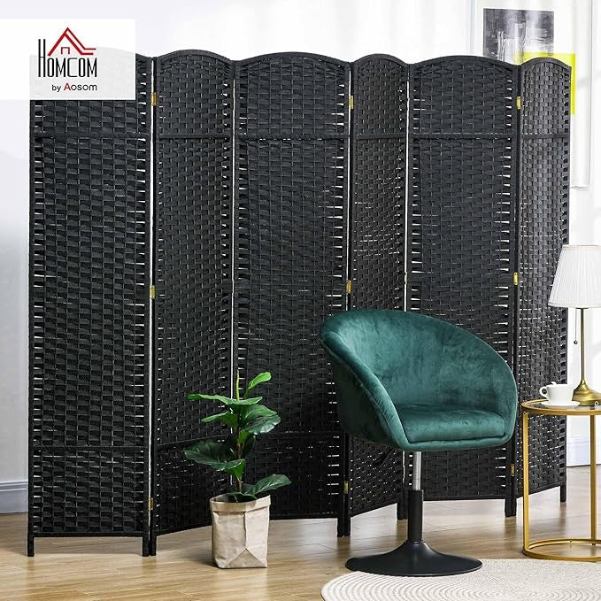 Black 6 Panel Folding Room Divider – Freestanding Privacy Screen for Home Office