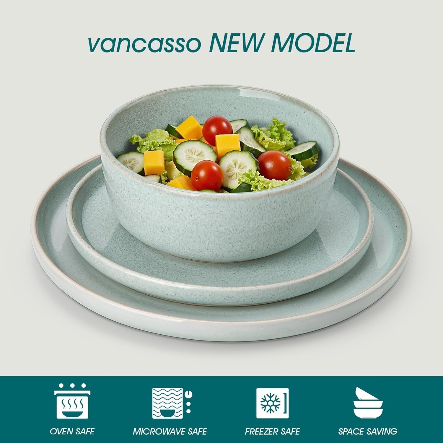 18pc Ceramic Dinner Set Mint Green Plates Bowls Microwave Dishwasher Safe