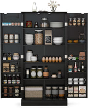 Kitchen Cupboard Pantry Cabinet with 17 Shelves & 2 Doors Black