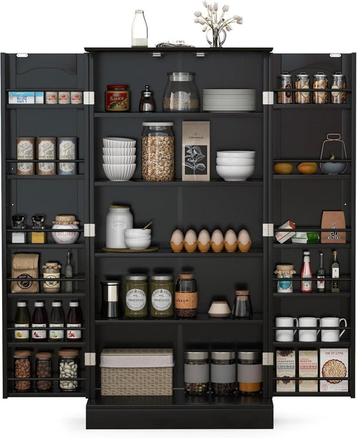 Kitchen Cupboard Pantry Cabinet with 17 Shelves & 2 Doors Black