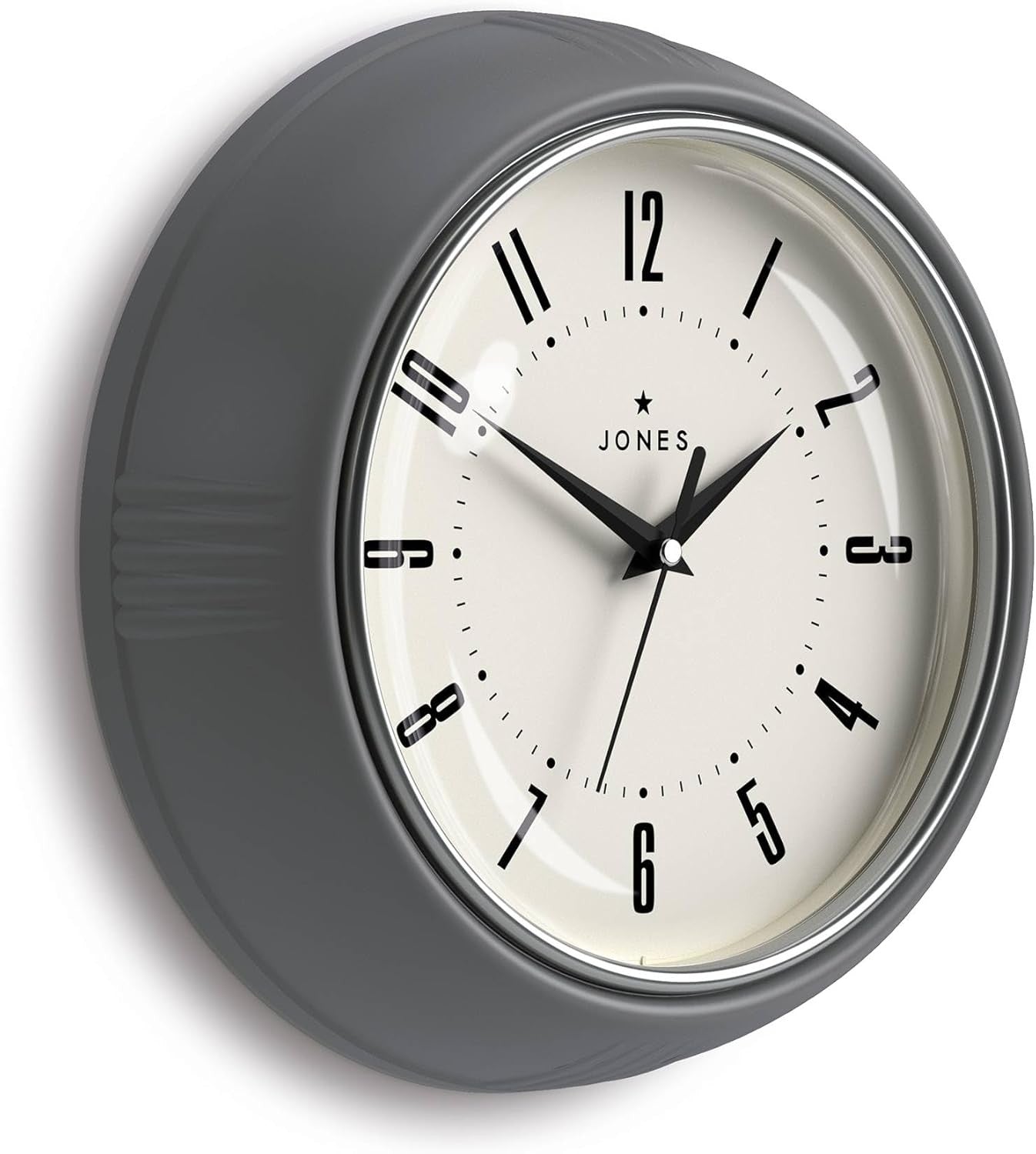 25cm Grey Retro Wall Clock Silent Quartz | Easy Read Kitchen Office Home Decor