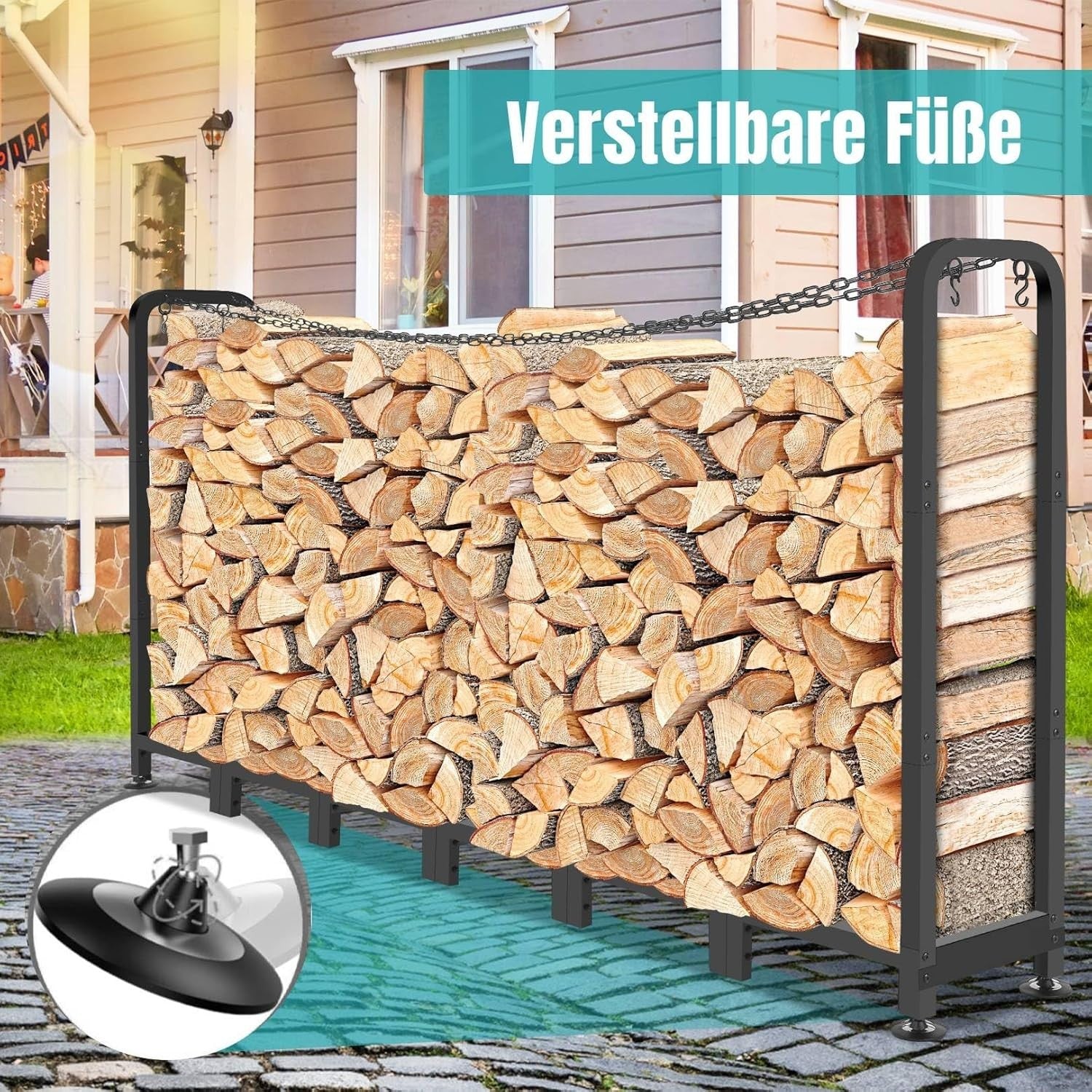 Heavy-Duty Outdoor Firewood Log Rack with Adjustable Height & Carry Bag