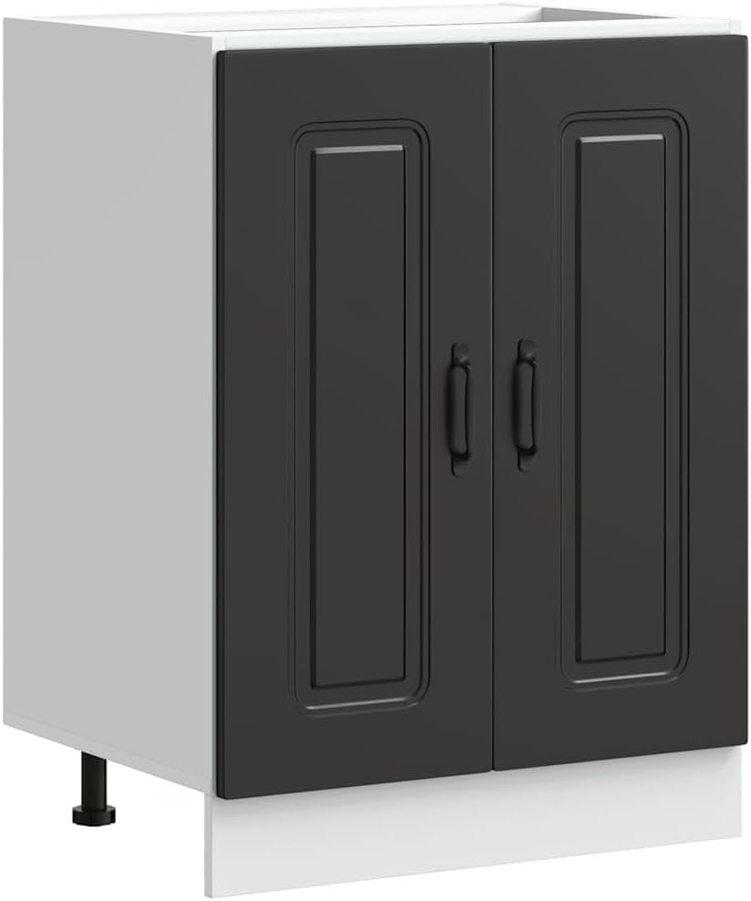 Modern Black Bathroom Vanity Cabinet 60cm Under Sink Storage Unit with Doors
