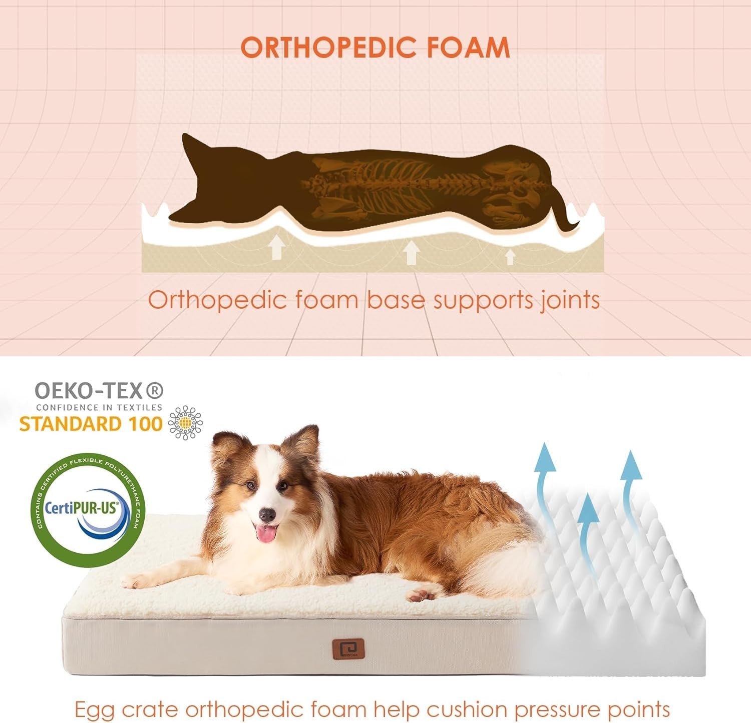 Orthopedic XXL Dog Bed 127x91x10cm Washable Cover Non Slip Camel